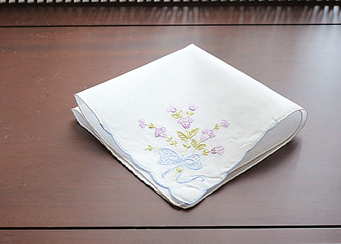 Embroidered Cotton handkerchief Lavender Rose # 1103